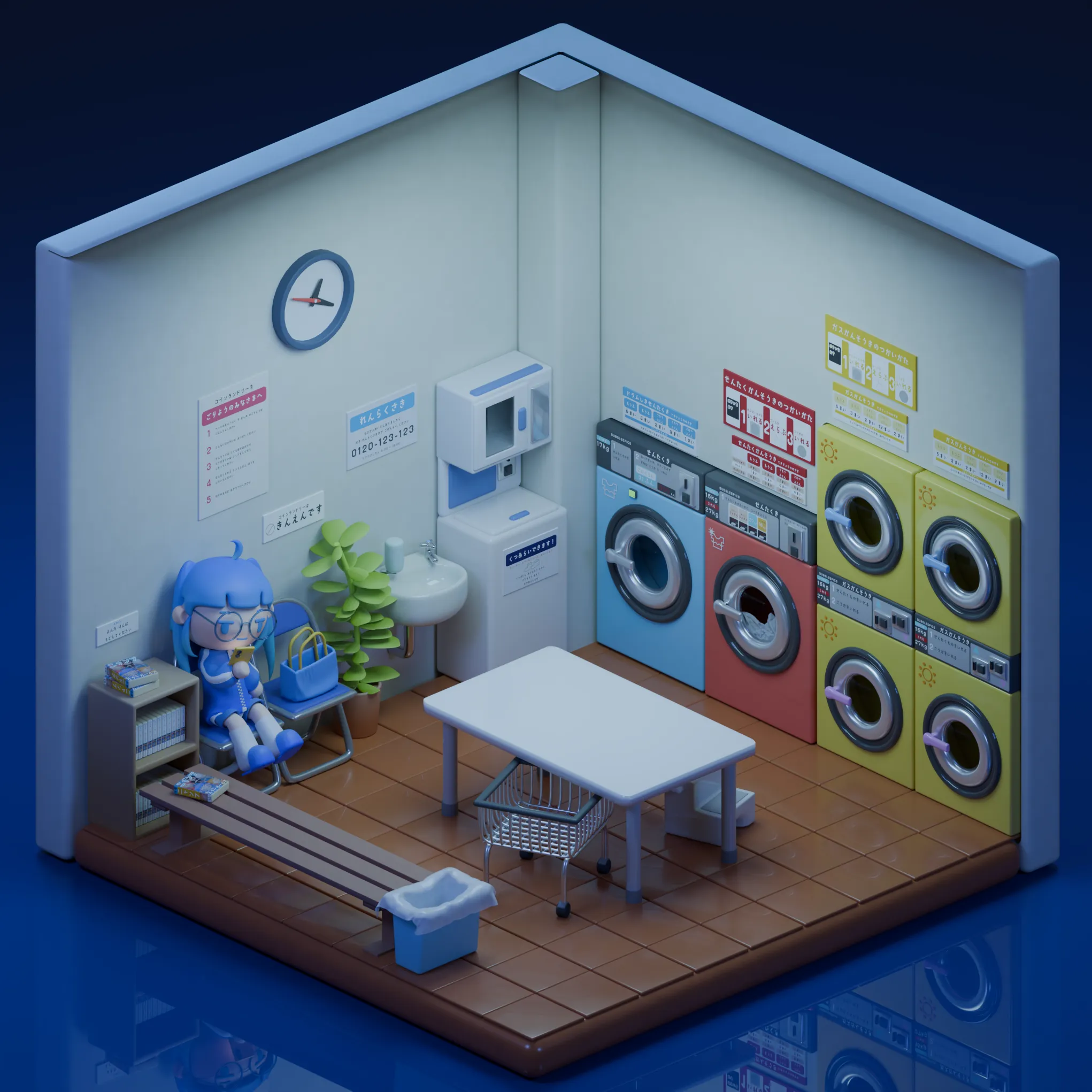 深夜のコインランドリー